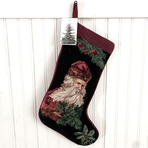 Vintage handmade embroidered cross stitch needlepoint Christmas stocking Santa.